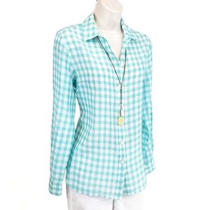 Coldwater Creek gingham check button down blue M